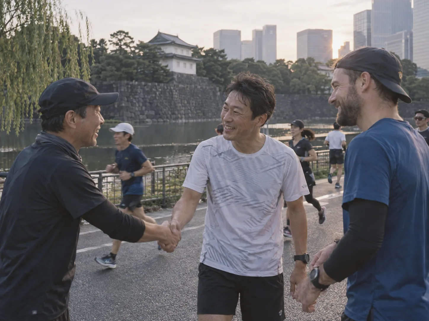 皇居の集合場所で初めて顔を合わせるランナー